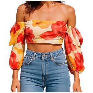 Nwt - Revolve x Rumer The Label - XXS - Sunshine Floral Watercolor Cropped Top